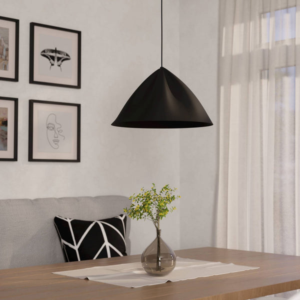 Podere Single Drop Pendant with a Black Steel Shade