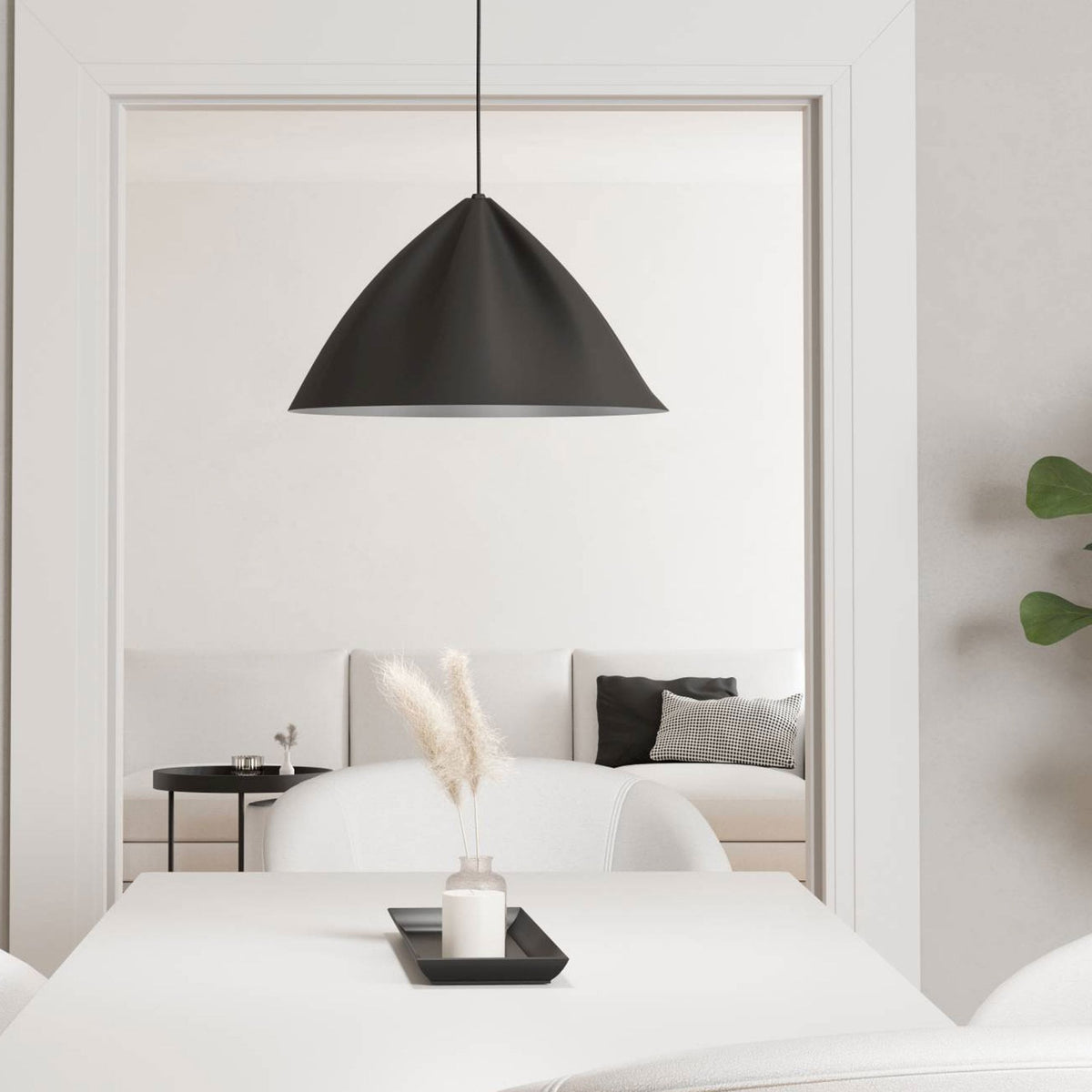 Podere Single Drop Pendant with a Black Steel Shade