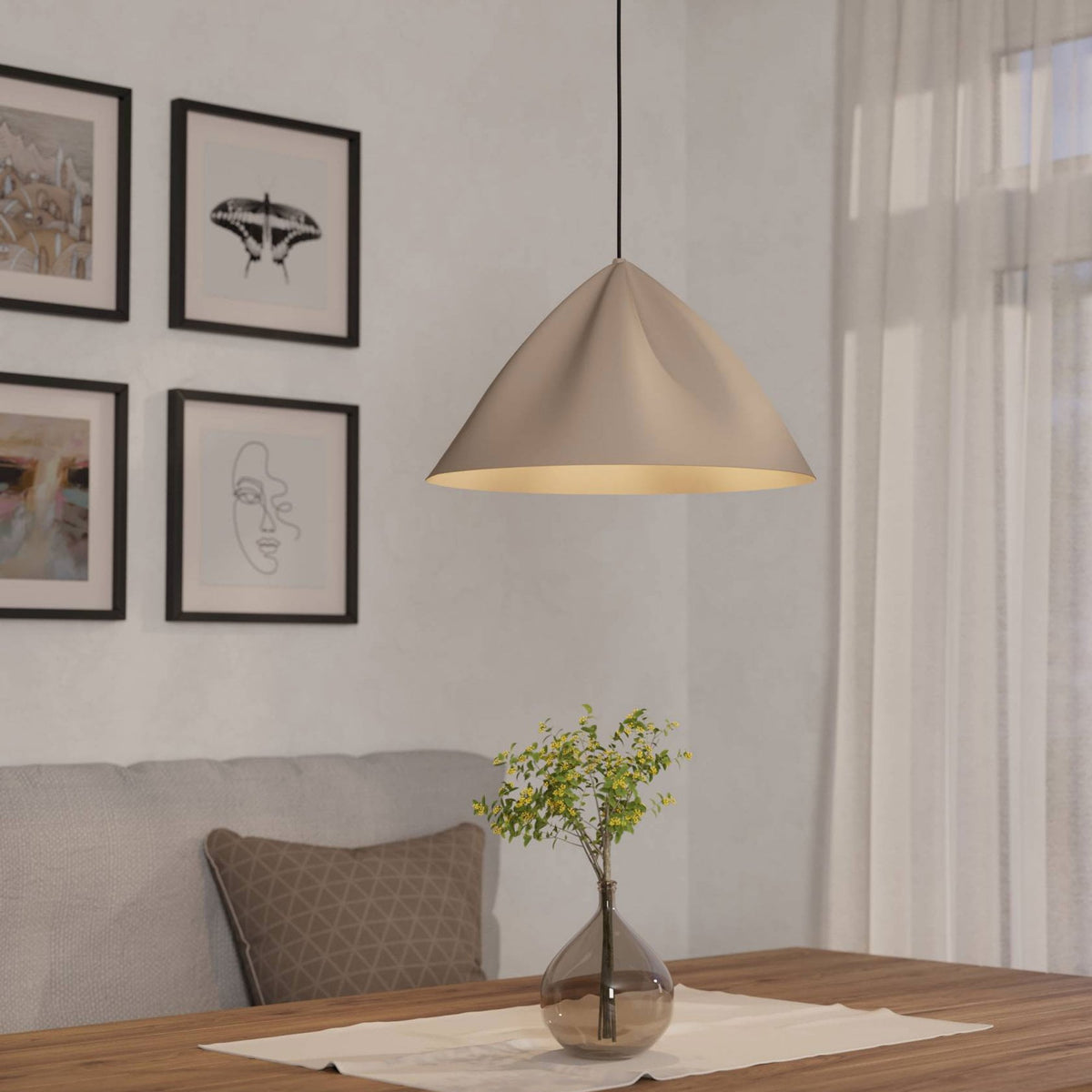 Podere Single Drop Pendant with a Sandy Steel Shade