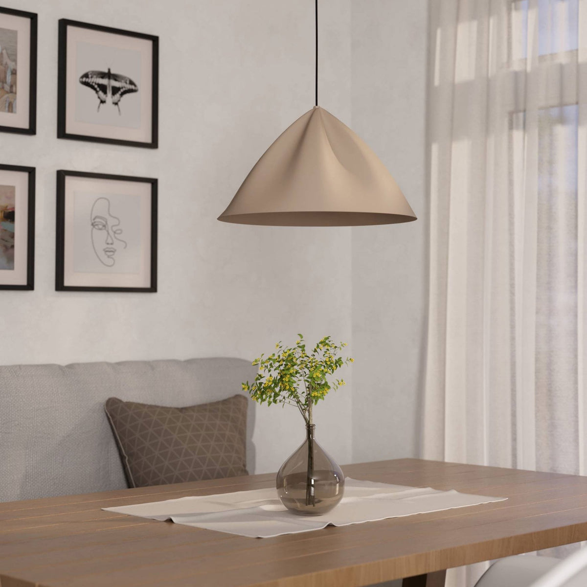 Podere Single Drop Pendant with a Sandy Steel Shade