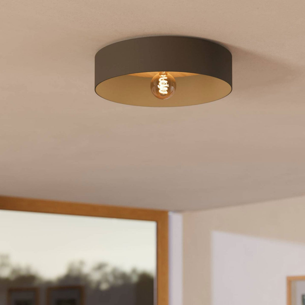 Duaia Ceiling Light in Grey with Reversible Plate either Wood Look or Brushed Brass