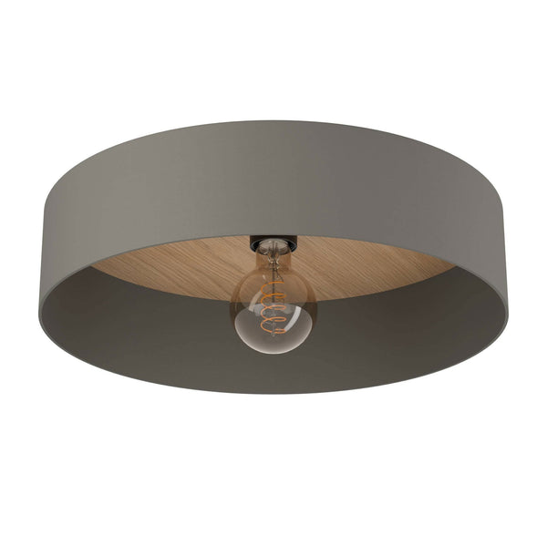 Duaia Ceiling Light in Grey with Reversible Plate either Brushed Brass or Wood Look