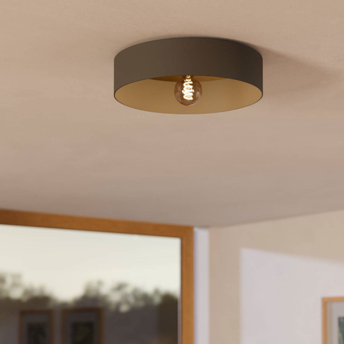 Duaia Ceiling Light in Grey with Reversible Plate either Wood Look or Brushed Brass