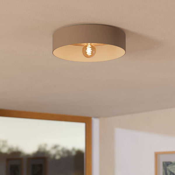Duaia Ceiling Light in Taupe with Reversible Plate either Brushed Brass or Wood Look