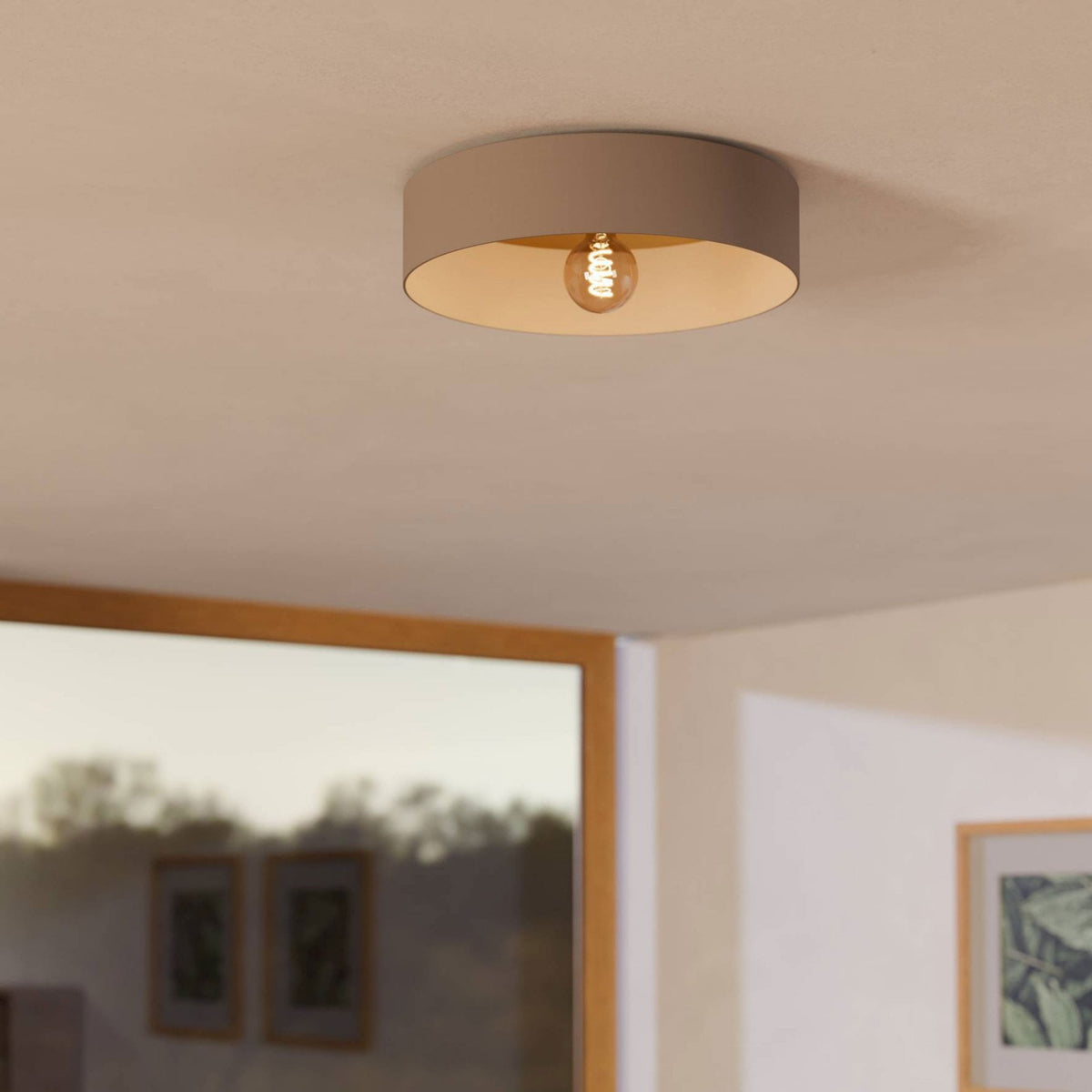 Duaia Ceiling Light in Taupe with Reversible Plate either Brushed Brass or Wood Look