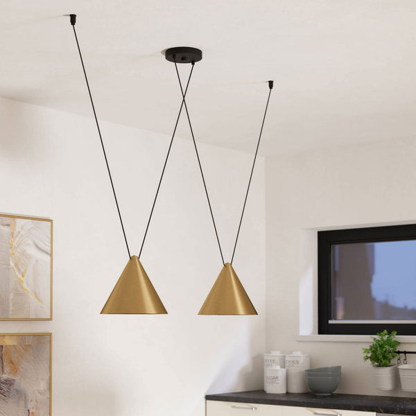Narices Twin Drop Flexible Linear Pendant with Brushed Brass Shades