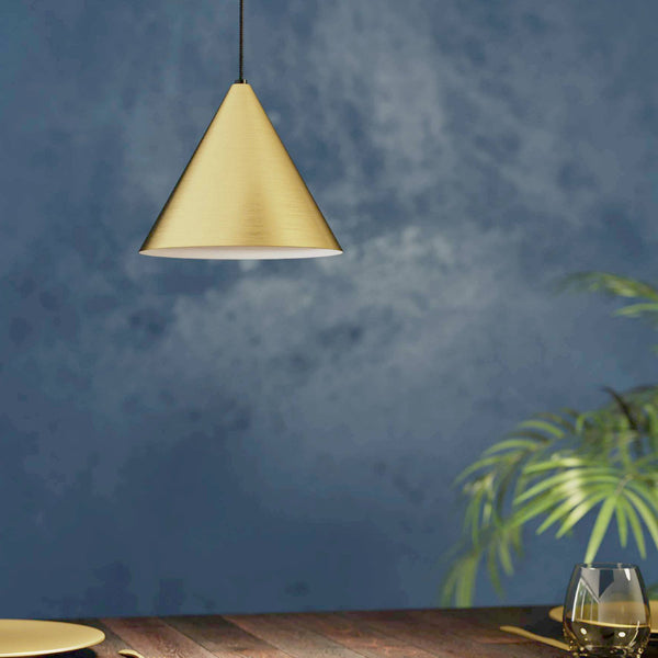 Narices Single Drop Pendant with Brushed Brass Shade with Gold Inner