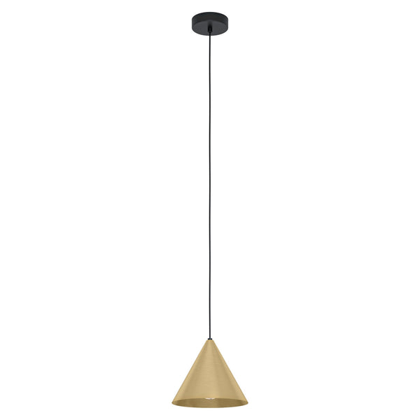 Narices Single Drop Pendant with Brushed Brass Shade with Gold Inner