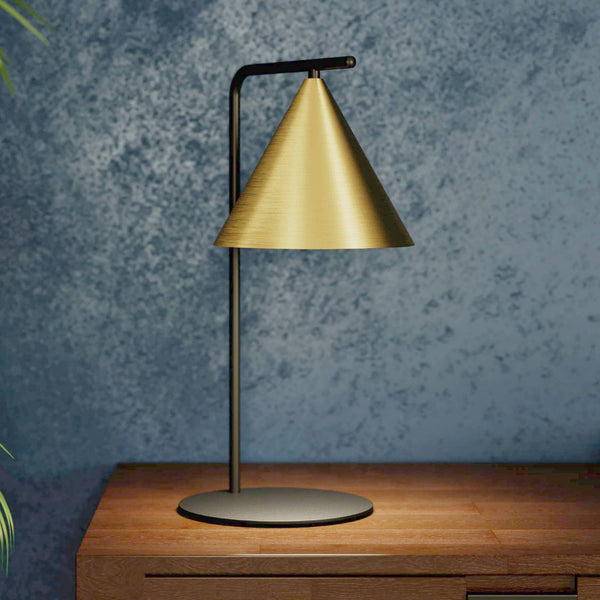 Narices Table Lamp in Black with Brushed Brass Shade with Gold Inner