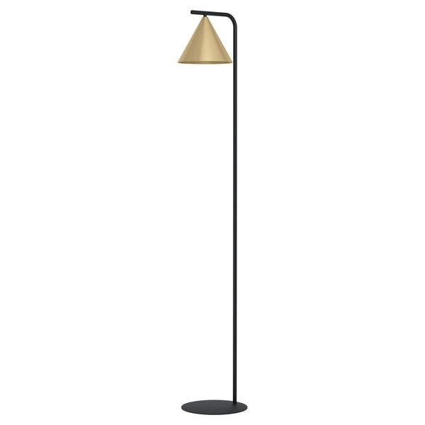 Narices Floor Lamp in Black with Brushed Brass Shade with Gold Inner