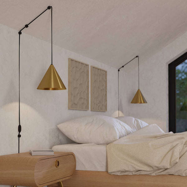 Narices Plug In Pendant with Brushed Brass Shade with Gold Inner