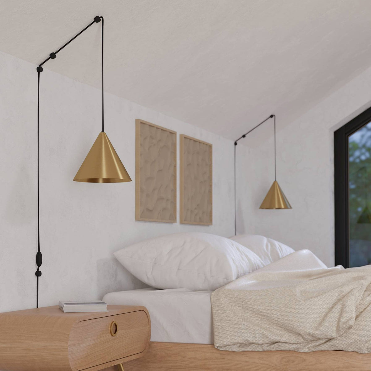 Narices Plug In Pendant with Brushed Brass Shade with Gold Inner