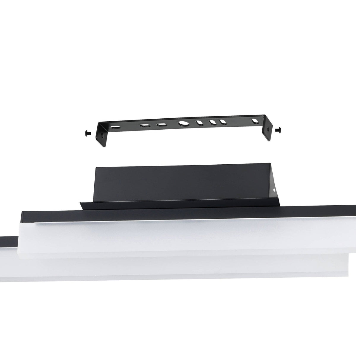 Disassembled LED ceiling light showing the mounting bracket separate from the fixture.