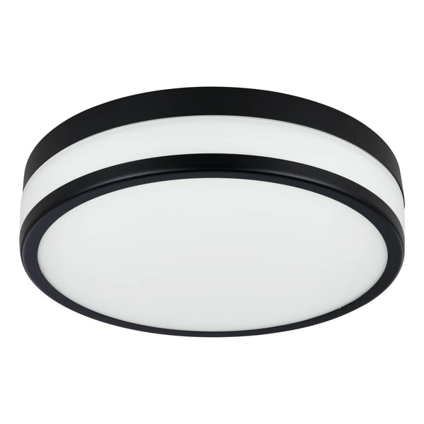 Palermo LED 295mm IP44 Ceiling Light in Black & Satin Glass