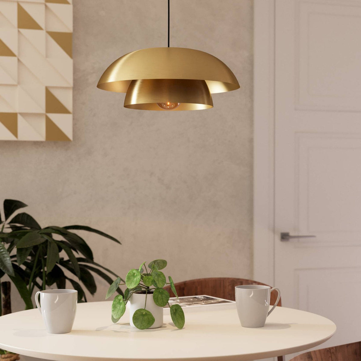 Cenciara Single Drop Pendant with Brushed Brass Steel Shades