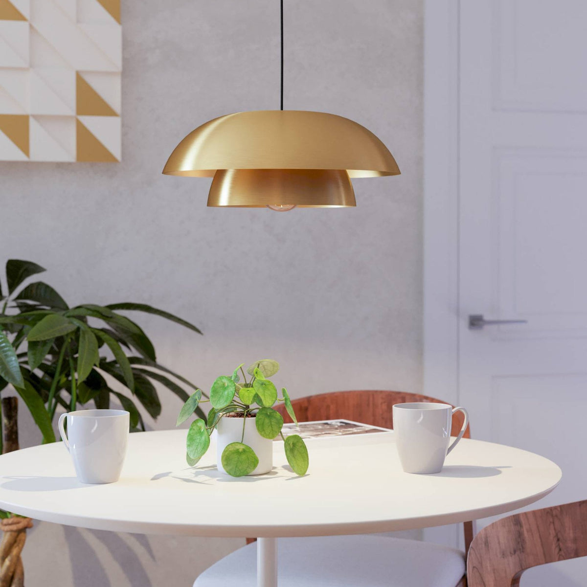 Cenciara Single Drop Pendant with Brushed Brass Steel Shades