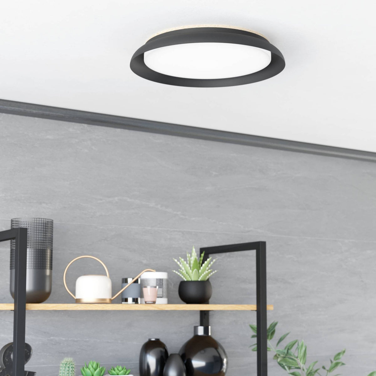 Penjamo 1 465mm 20w LED Ceiling Light in Black with White Diffuser