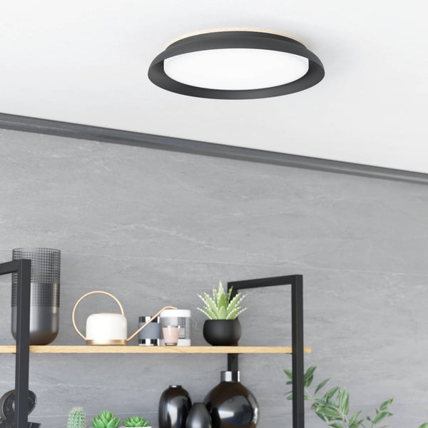 Penjamo 1 465mm 20w LED Ceiling Light in Black with White Diffuser