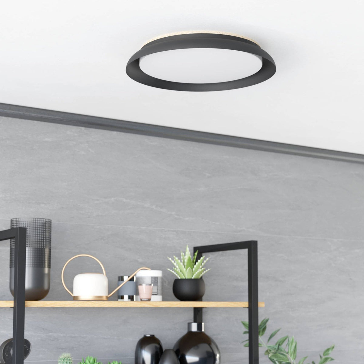 Penjamo 1 465mm 20w LED Ceiling Light in Black with White Diffuser