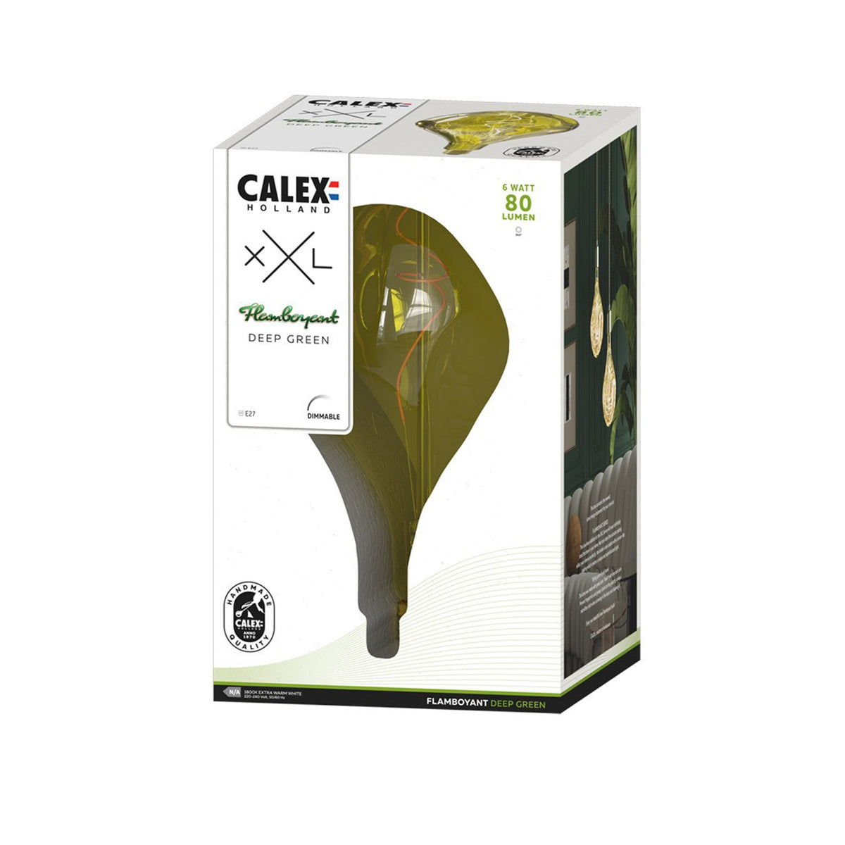 E27 Organic Evo Flamboyant Deep Green Dimmable Extra Warm White LED 6W 1800K 80lm