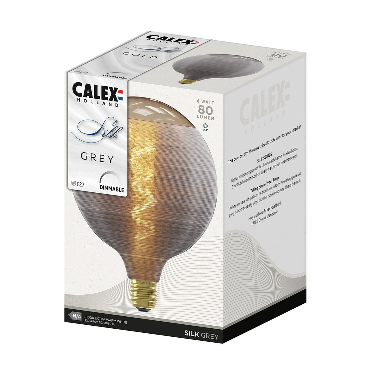 E27 Silk Dimmable Spiral Filament Grey 125mm LED Globe 4W 1800K 800lm