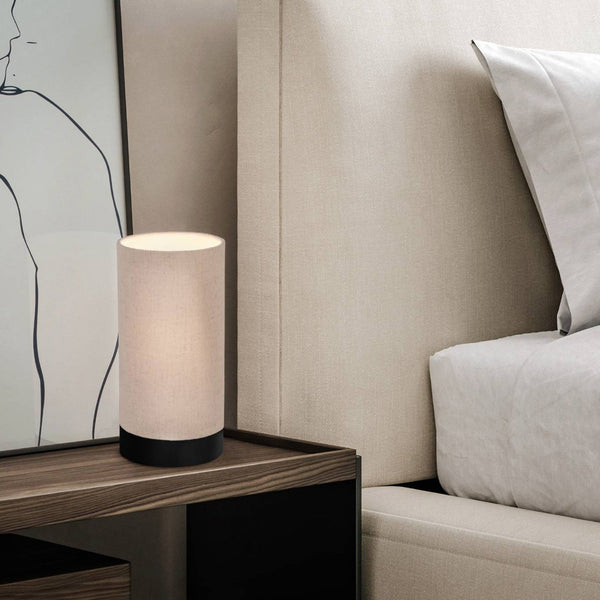 Feniglia Table Lamp with Natural Fabric Linen Shade & Black Base
