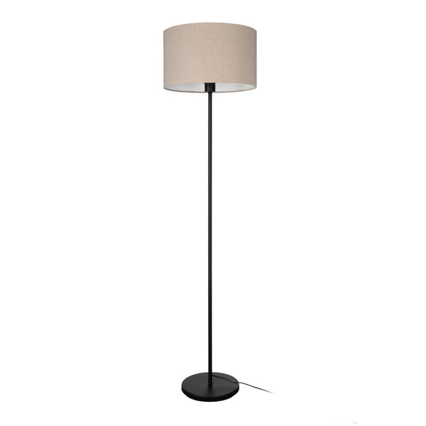 Feniglia Floor Lamp with Natural Fabric Linen Shade & Black Base