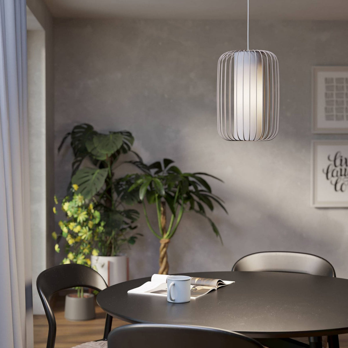 Terrarosa 240mm Single Drop Pendant in Sand with Inner White Fabric Diffuser