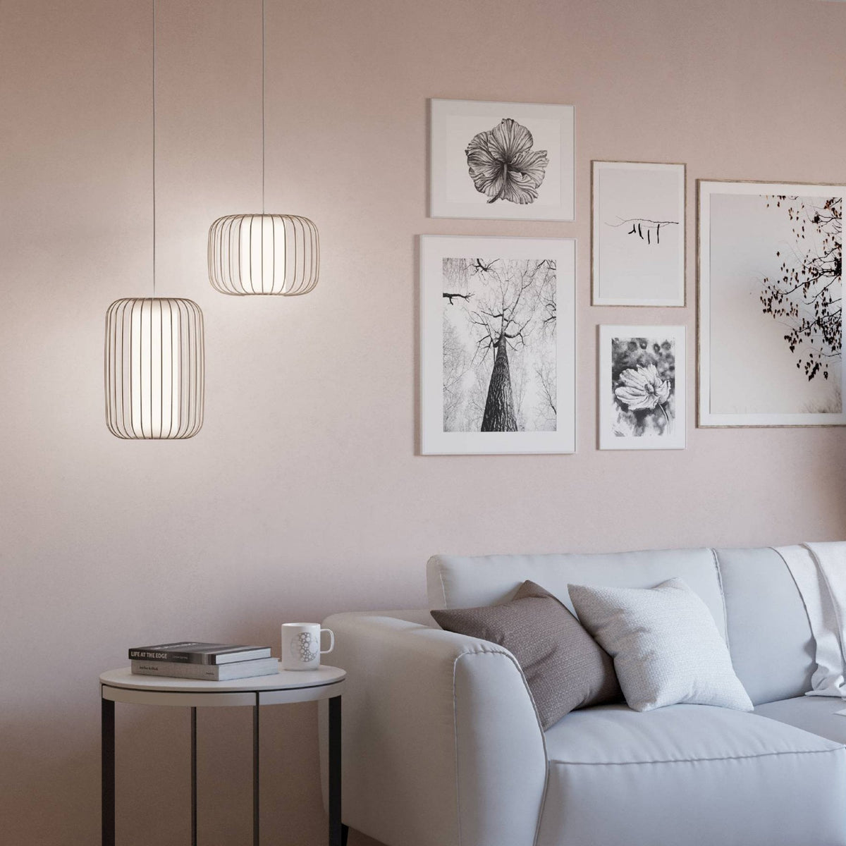 Terrarosa 240mm Single Drop Pendant in Sand with Inner White Fabric Diffuser