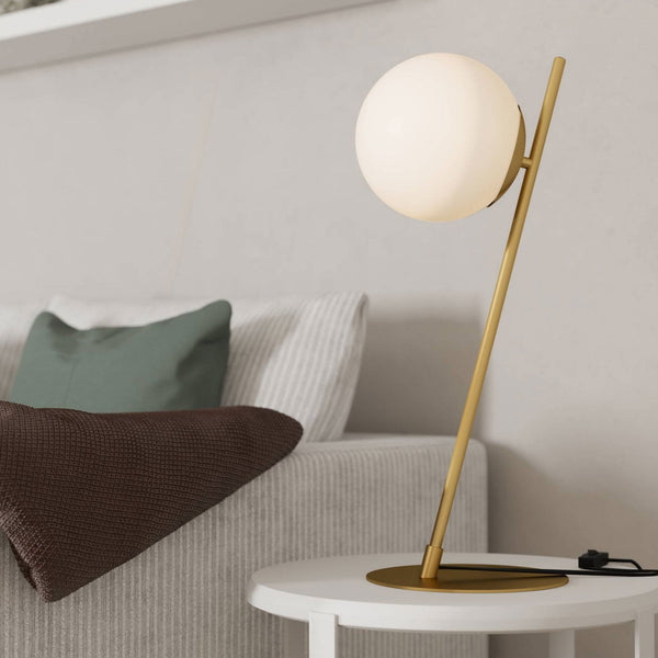 Rondo 4 Table Lamp in Brushed Brass with Matt Opal Glass Shade