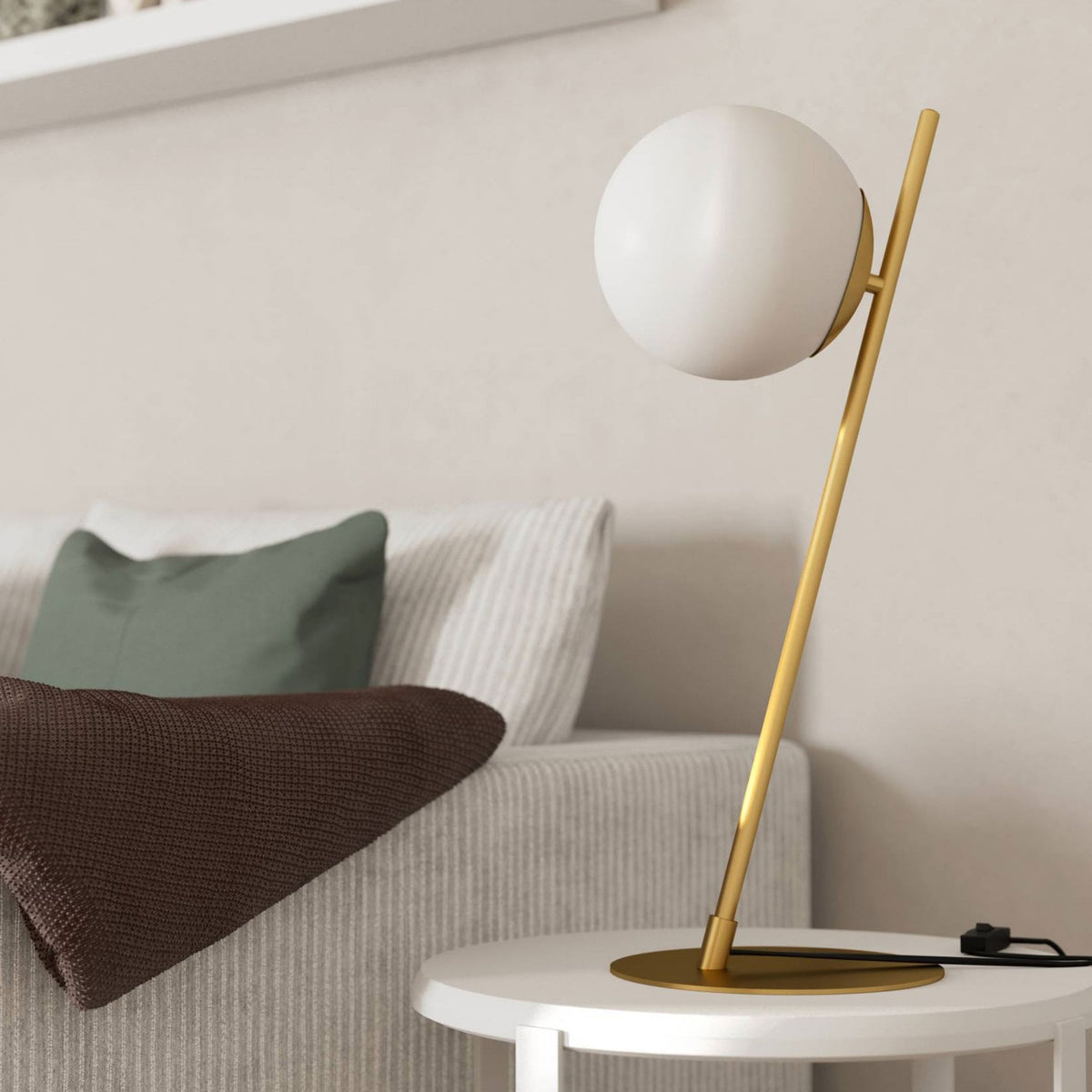 Rondo 4 Table Lamp in Brushed Brass with Matt Opal Glass Shade