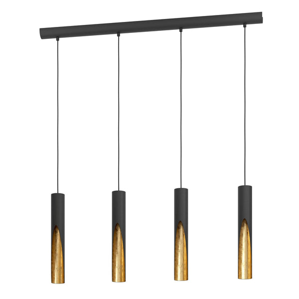 Barbotto Four Drop Linear Pendant in Black with Gold Inner Surfaces