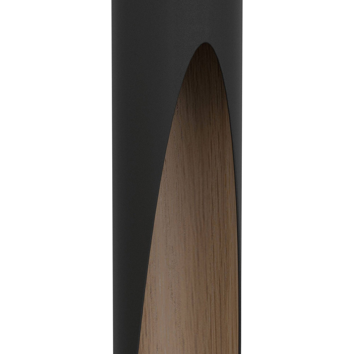 Barbotto Four Drop Linear Pendant in Black with Oak-Effect Inner Surfaces