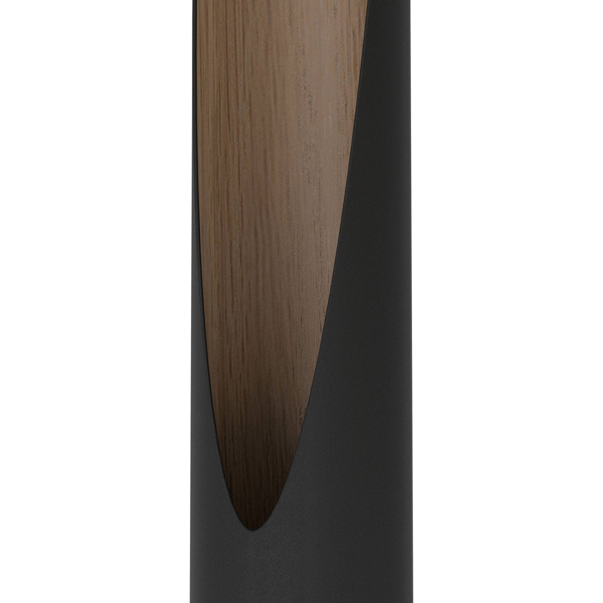 A close-up of the elegant wood grain detail on the black floor lamp.