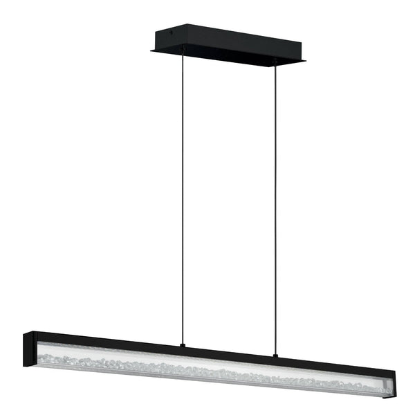 Cardito 1 LED Bar Pendant in Black with Clear Glass Crystal Design