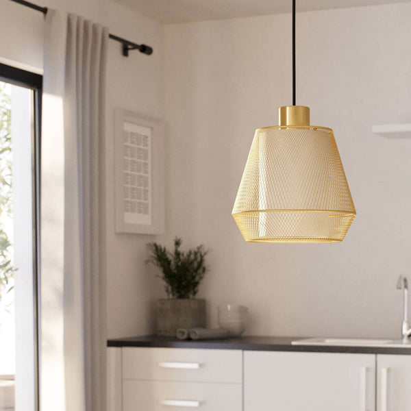 Ciudadela Single Drop Pendant in Brushed Brass with Inner White Fabric Diffuser