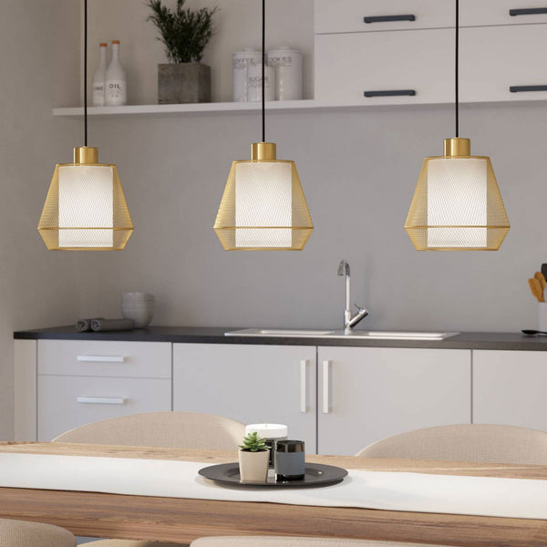 Ciudadela Triple Drop Linear Pendant in Brushed Brass with Inner White Fabric Diffusers
