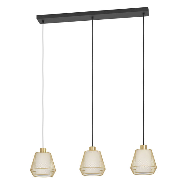 Ciudadela Triple Drop Linear Pendant in Brushed Brass with Inner White Fabric Diffusers