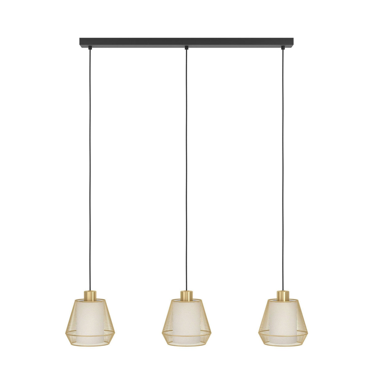Ciudadela Triple Drop Linear Pendant in Brushed Brass with Inner White Fabric Diffusers
