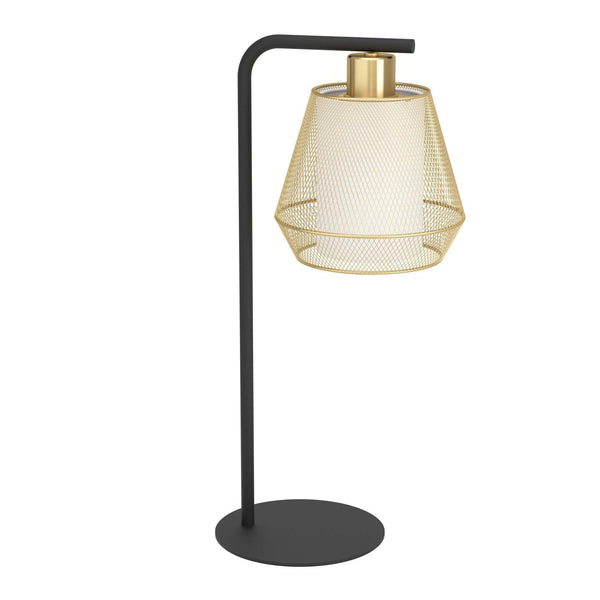 Ciudadela Table Lamp in Black with Brushed Brass Shade with Inner White Fabric Diffuser