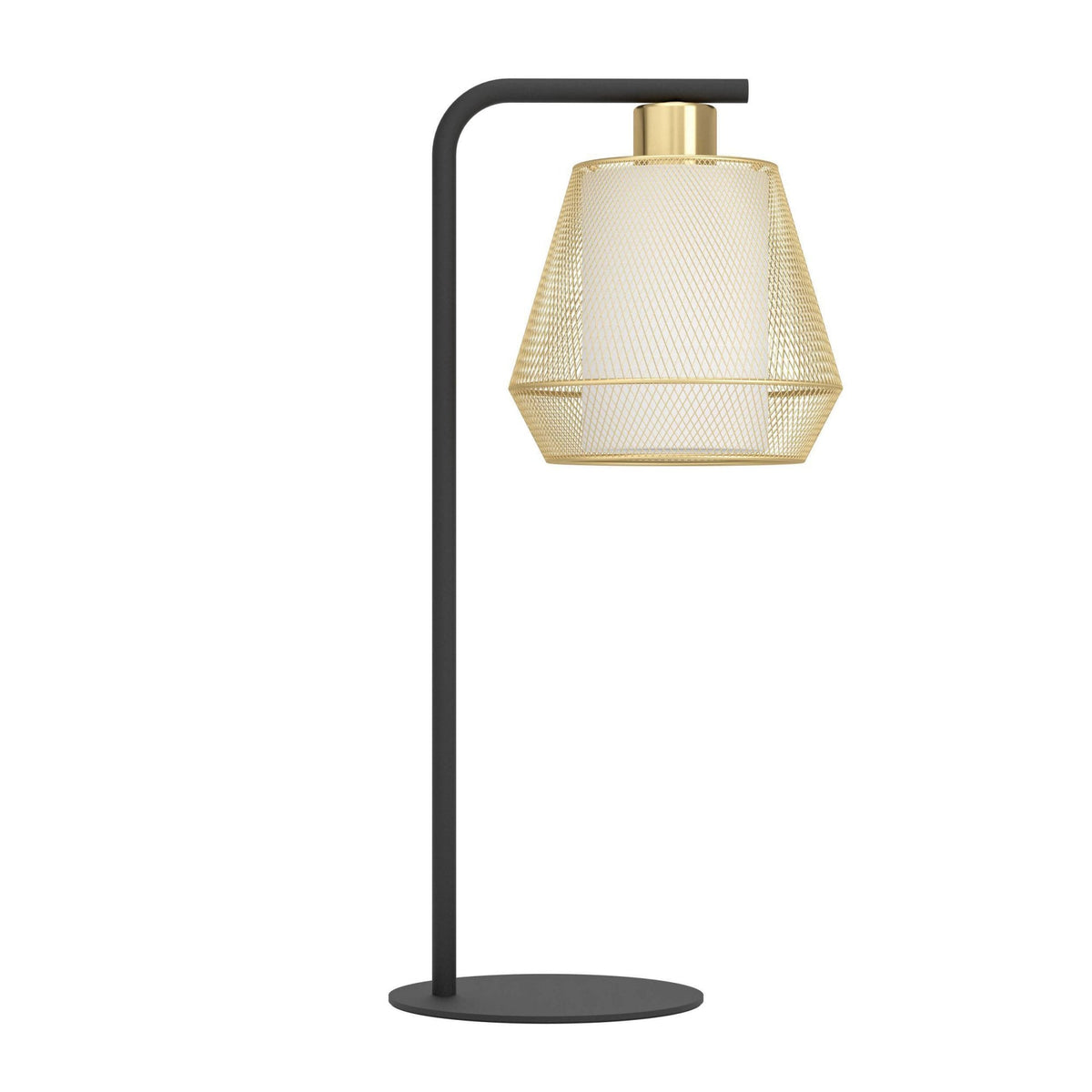 Ciudadela Table Lamp in Black with Brushed Brass Shade with Inner White Fabric Diffuser