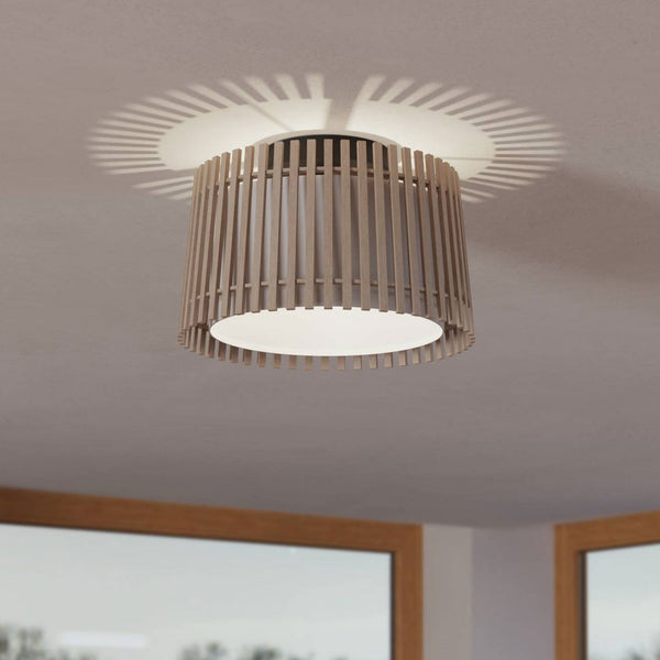 Fattoria Ceiling Light with Wooden Slats and Inner Fabric Diffuser