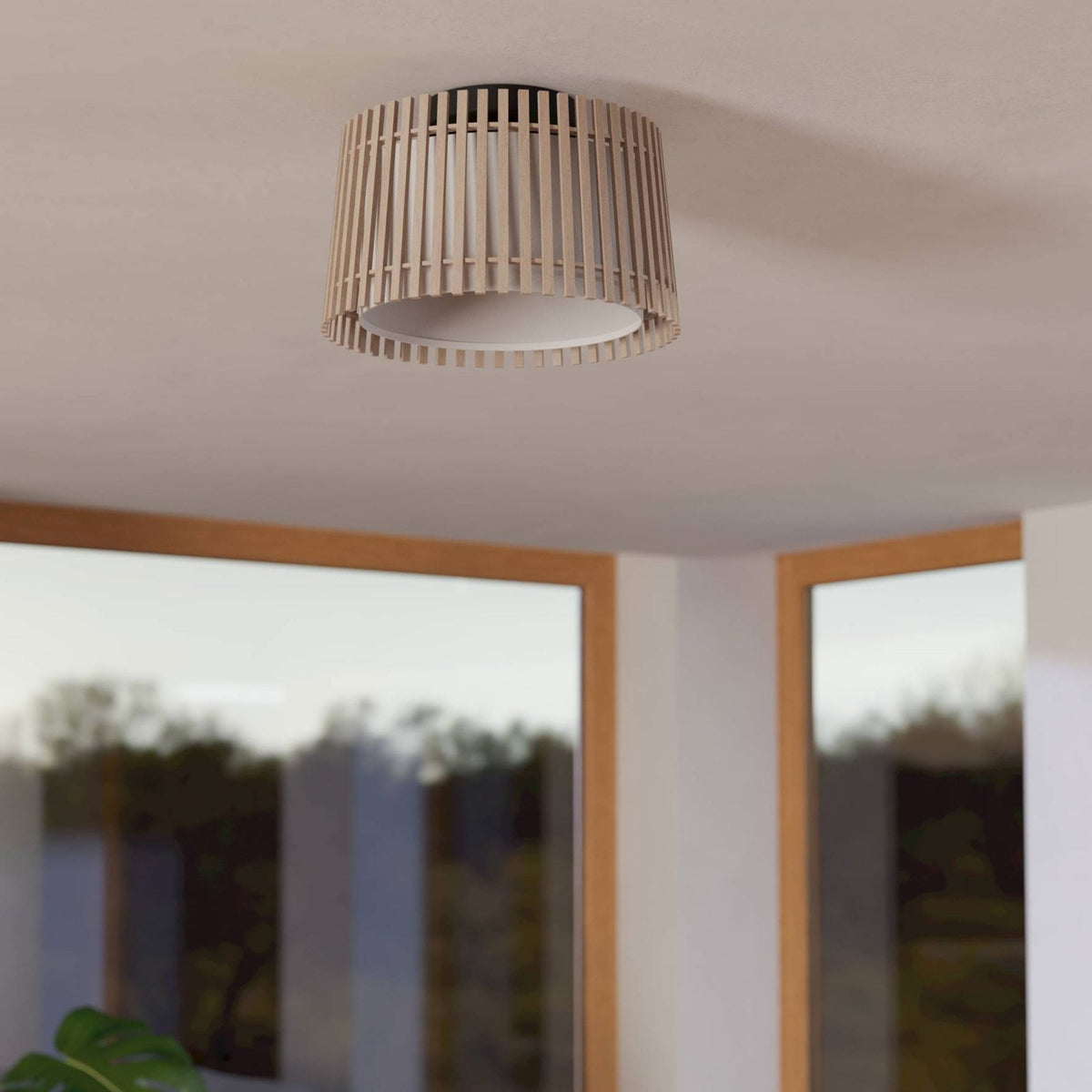 Fattoria Ceiling Light with Wooden Slats and Inner Fabric Diffuser