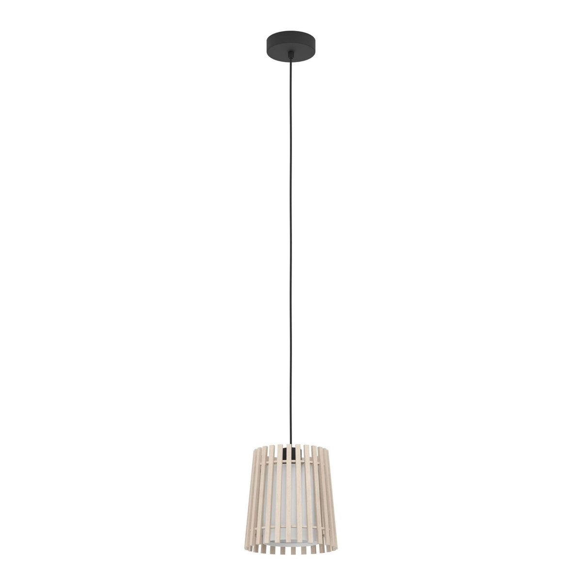 Fattoria Single Drop Pendant with Wooden Slats and Inner Fabric Diffuser