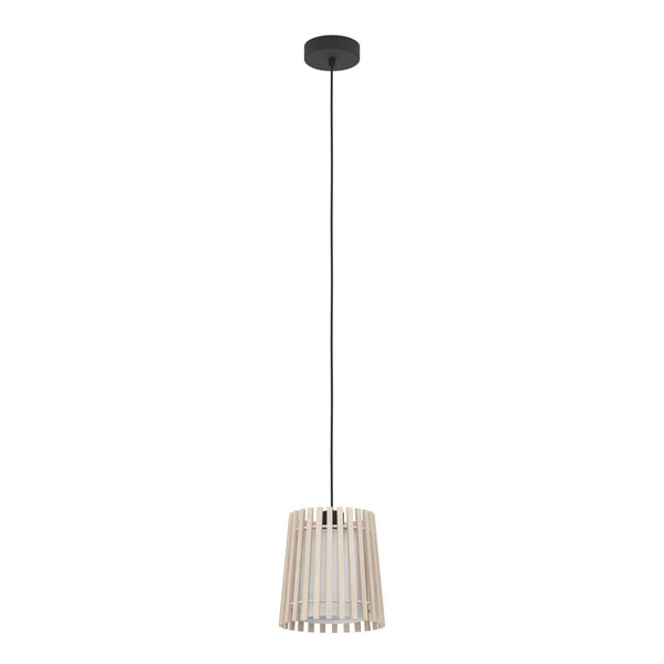 Fattoria Single Drop Pendant with Wooden Slats and Inner Fabric Diffuser