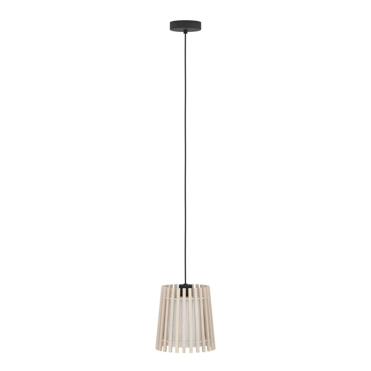Fattoria Single Drop Pendant with Wooden Slats and Inner Fabric Diffuser