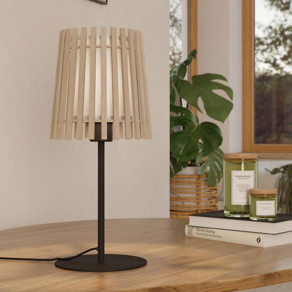 Fattoria Table Lamp with Wooden Slats and Inner Fabric Diffuser