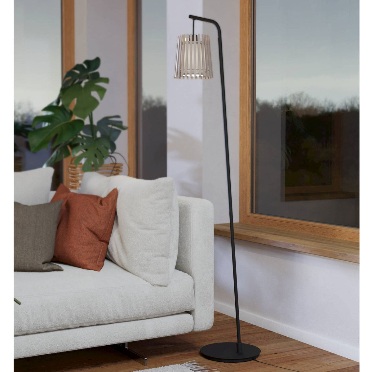 Fattoria Floor Lamp with Wooden Slats and Inner Fabric Diffuser