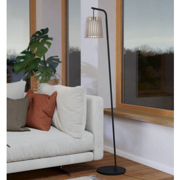 Fattoria Floor Lamp with Wooden Slats and Inner Fabric Diffuser