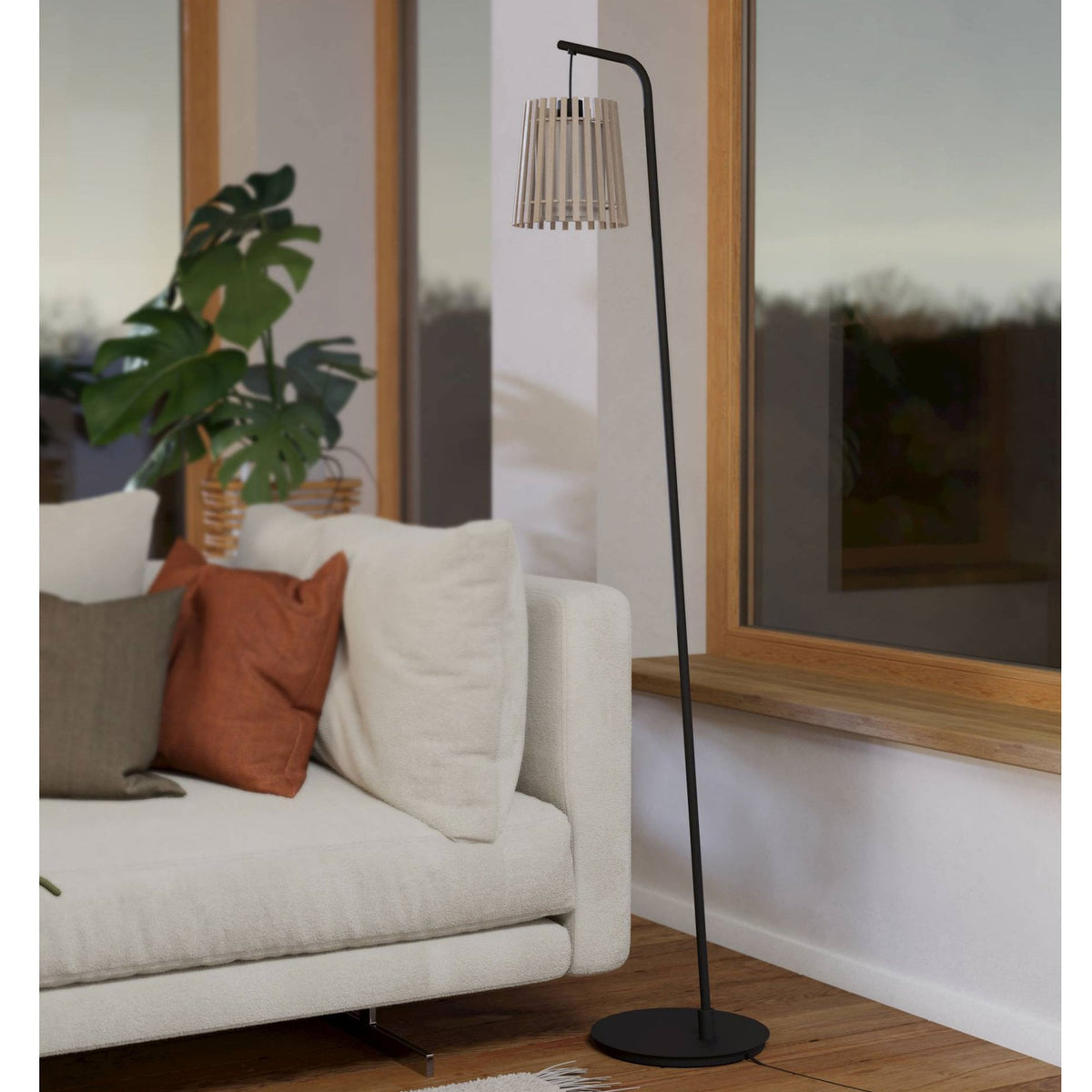 Fattoria Floor Lamp with Wooden Slats and Inner Fabric Diffuser